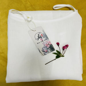 ชุดเดรสยาวปานกลางผ้าลินินคอตตอนสีขาว ชุดชั้นในป้องกันแสงแดด ชุดทำงานฤดูร้อน 2023 ทรงหลวม สไตล์สตรีท