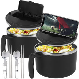 Ramen Bowl with Filterable Lid 1200ml Microwave Ramen Noodle Bowl with Spoon Chopsticks Ramen Cooker Bowl with Handle for Home