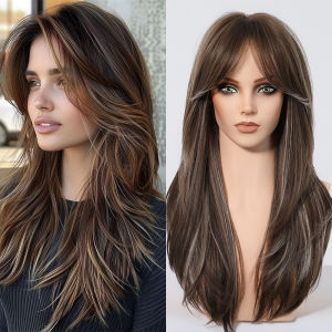 วิกผมสังเคราะห์ผมหยักปานกลางสีน้ําตาลผสมวิกผมสีบลอนด์สําหรับผู้หญิงสีขาว Daily Party Cool วิกผมทนความร้อน Breathable