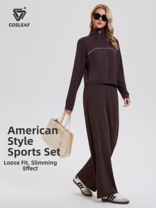 COSLEAF | Slim Fit Stand-Up Collar Womens Sports Set Long Sleeve