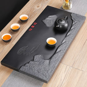 Tea Tray Whole Black Black Stone round with Drain Pipe Tea Table Accessible Luxury Modern Fancy Stone Single Plate Small Saucer