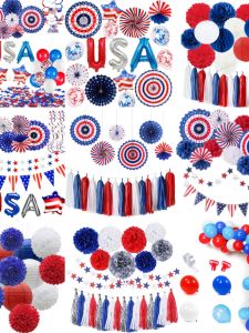 Independence Day Party Decorations USA Letter Balloon Banner Red White Blue Theme Arrangement Festival Celebration Supplies