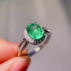 925 Sterling Silver True 100% natural emerald Ring Classic Fine jewelry New wedding gift 6*8mm