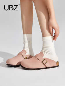 UBZ Waterproof Pink Thong Clogs Womens Outdoor Wear 2025 New Spring Autumn Slip-On Semi-Slippers Soft Wood Single Shoes