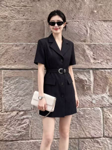 QFN | High Quality Stylish Suit Collar Sleeveless Double Breasted Waist-Cinching Sheath Short Dress