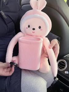2 in 1 Creative Cute Car Tissue Box Trash Can Short Plush Anti Leakage Water Interior Can Armrest Box Tissue Holder Auto Parts