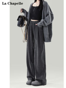 กางเกงขายาวทรงหลวมเอวสูง La Chapelle สำหรับผู้หญิง สีเทาเข้ม กางเกงขายาวทรงตรงลำลอง กางเกงกีฬา ทรงหลวม ฤดูใบไม้ผลิ 2025