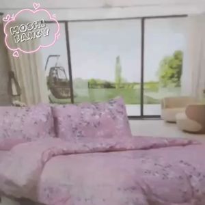 Bedcover Set Motif Bunga  / Bedcover Katun Panca Ukuran  120x200 Cm Size Single/ Bedcover Full Set Motif Sofie Pink