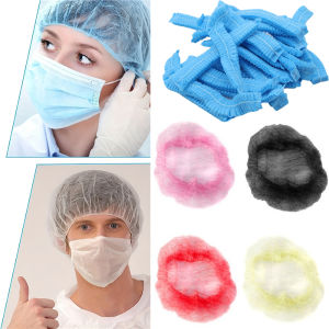 100pcs Disposable Non-Woven Bouffant Caps 18" Elastic Dustproof Strip Hair Covers For Food Service & Salon & Eyebrow Tattoo