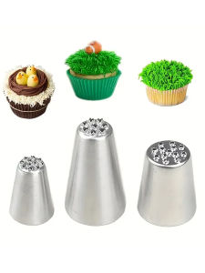 3PCS Stainless Steel Grass Piping Tip Set Multi-Opening Nozzle for Buttercream Hair Fur Cake Cupcake Decorating DIY Baking Tool