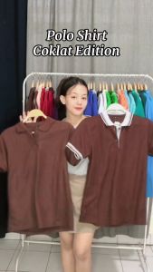 PoloShirt COKLAT / Polo Shirts Wangki / Kaos Kerah Polos Kombinasi Pria Wanita