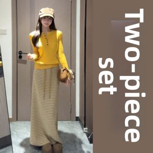 Karrar betsey | 2026 New Yellow Stripe Knit Dress Spring