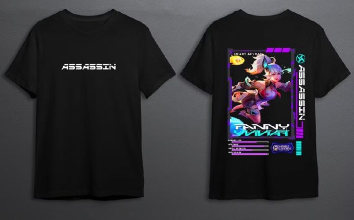 Kaos Mobile Legends Assassin Fanny T-Shirt Pria Wanita Unisek Hitam dengan Desain Dua Sisi Jahitan Rapi Sambungan Rib Rata Double Stick Pundak Jahitan Rapi