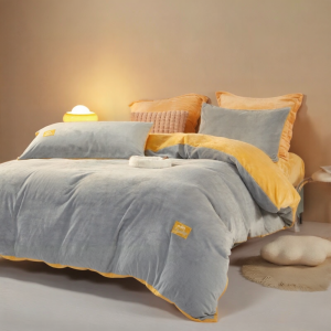 Mercury | Mercury Home Textiles Milk Velvet Warm Fleece Anti-Static Bedding Set Four-Piece Autumn Winter Warmth Suite Simple Style Cotton