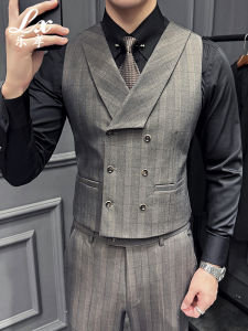 Lexiao | Business Wedding Waistcoat Notch Lapel Double-Breasted Stripe