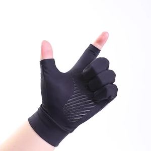 Opened Fingertip Two Finger Fingerless Semi-finger Breathable Sunscreen Gloves Ice Silk Gloves Anti-UV Gloves Summer Gloves