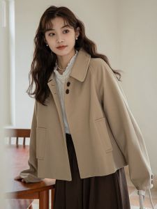 Retro Simple Loose Woolen Coat Womens Autumn Winter New Small Size High-End Feeling Elegance Woolen Coat Long Sleeve Single Button