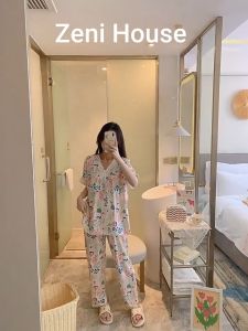 Bộ đồ ngủ ngắn tay nữ chất lanh lụa Quảng Châu đồ bộ nữ ngắn tay mặc nhà nhẹ mátđồ mặc nhà tole lanh zeni house