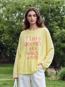 Basic House | Sun Protection Thin Round-neck Summer T-shirt 100% Tencel Yellow Print
