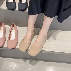 Korean black shoes for women square toe soft sole casual flat sandals for women