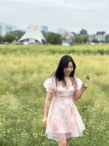 Grape Miki Summer Export USA Dream Sweet Princess Style Organza Retro Square Collar Dress with Chest Pad
