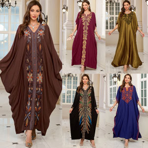 Nữ Plus Kích Thước Thêu Dài Caftan Dài Đầm Đi Biển Áo Tắm Che Moomoo Maroc Áo Dây Phong Cách Chắc Chắn Rayon