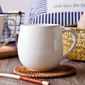 Jingdezhen Ceramic Bone China White Cup Simple Design Coffee Milk Creative Water Cup for Home Use Adult Size 301mL-400mL