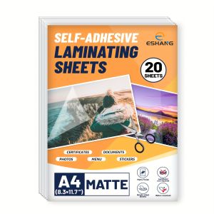 20 Sheets A4 Matte Clear Self-Adhesive Laminating Sheets Waterproof Cold Laminated Film No Machine Needed Protection Photos