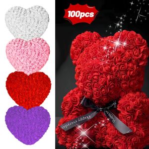 ดอกไม้โรแมนติกรูปหมีดอกกุหลาบปลอมสุดสร้างสรรค์กุหลาบ100ชิ้นของขวัญสำหรับเด็กผู้หญิงของขวัญวันแม่ของขวัญวันวาเลนไทน์