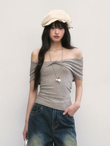 Sweet And Cool Folded Hem Sleeveless One Shoulder Short Sleeve Top New Summer Weekendhub2025 Womens Knitted T-shirt Pure Color