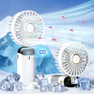 5 Speed Handheld Neck Fan with LED Display 1200mAh Rechargeable 90° Foldable Phone Stand Portable USB Fan for Travel Home