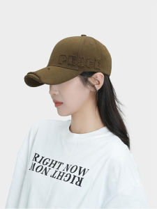 Casual Style Baseball Cap with Patched Hole War Worn Look Street Fashion Side Letter Embroidery Small Duckbill Hat Trendy for Women