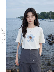 YOUXIANG | Áo Thun In Hoa Mùa Hè Thư Giãn