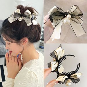Korean Bow Hairpin Back of The Head Large Grasping Clips Pearl Hair Accessories Ball Head Coil Hair Artifact Hair Clip