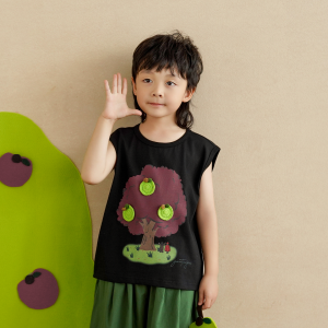 Pure Cotton Short Sleeve T-Shirt Summer Wear Childrens Print Vest Boys Sleeveless Top A-Class Safety round Neck Regular Length