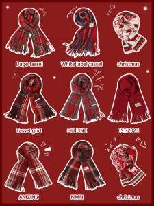 Red Plaid Scarf Womens Korean Style Christmas Warmth Atmosphere Feeling Winter Long Rectangle Polyester Fiber Scarf