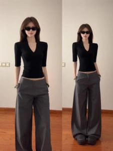 YIFANSHI | Quần Tây Mỏng Thoáng Mát Cao Waist Rộng Gối Phong Cách Casual