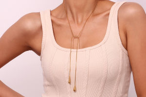 Two Water Drop Snake Chains Necklace Tarnish Free Silver Color Stainless Steel Accessories 18K Gold Plated Womens Neck Chain