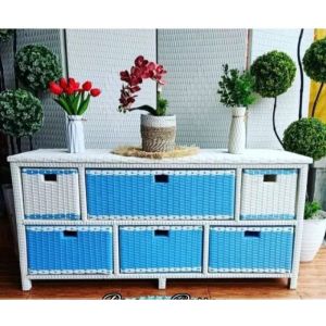 (panjang 108cm) Lemari rotan sintetis laci 6 jasmine meja tv mijimalis modern