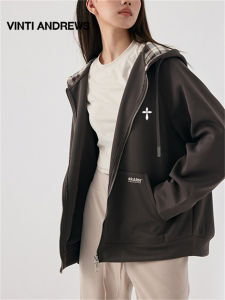 Plaid Patchwork Double Zipper Hooded Casual Jacket