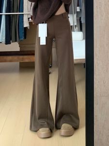 Extended High Waist Casual Trousers Womens Loose Fit Floor Length Bell Bottom Pants Autumn Slimming Drapey Lazy Style