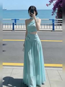 CHANGTONG | Elegant Design Slim Fit One-shoulder Waist-baring Long Dress