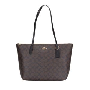 กระเป๋าสะพาย COACH ZIP TOP TOTE IN SIGNATURE CANVAS สีน้ำตาลดำ รูปแบบ กระบวนการ และสี