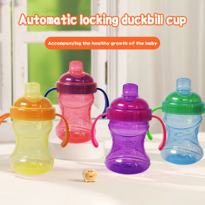 Silicone duckbill water bottle for babies over 6 months old learning to drink cup baby double handle drinking cup