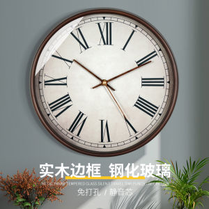 TQJ Roman Style Real Wood Wall Clock Silent Wave Quartz Clock round Shape Battery Powered Home Decor Living Room Wall Art
