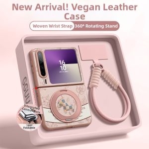 GGUU | Shockproof Rotating Stand Leather Phone Case with Strap and Real Charm Accessory