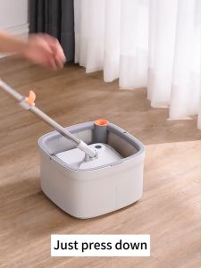 Hisoa Self Wash Spin Mop with Bucket Clean and Dirty Water Separation Flat Mop for Floor Cleaning