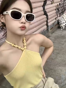 แฟชั่นเกาหลี แว่นกันแดดตาแมว รูปไข่ hip-hop ทรงฮิต เครื่องประดับแฟชั่น ป้องกันแสงแดด กันUV400 เทรนด์สไตล์เกาหลี