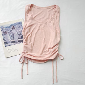 Drawstring Yoga Clothes Blouse Womens Summer Thin Workout Clothes Quick-Drying Breathable Sleeveless Sports Vest Top Running T-shirt
