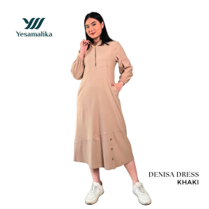 YESAMALIKA DENISA DRESS | Dress Wanita Bahan Denim Stretch | Size Reguler dan Jumbo